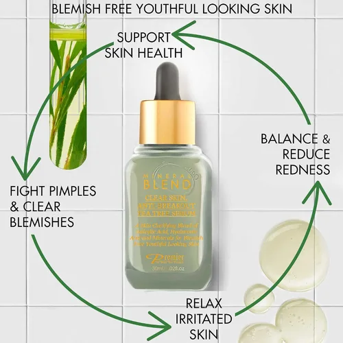 Vista 5 de Suero facial de árbol de té con vitamina C y ácido hialurónico - Suero facial cosmético para el equilibrio de la piel, 1.02 onzas líquidas