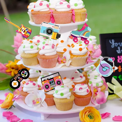 Vista 4 de Epakh 48 piezas de decoración para cupcakes de los años 90, decoración de fiesta temática de los años 90, hip hop, música, danza, retro, skate