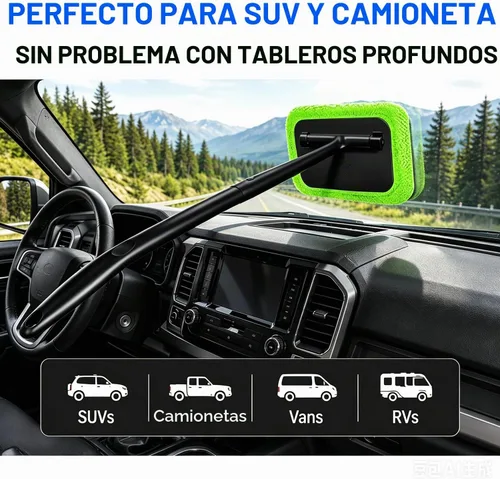 Vista 8 de Xindell - Limpiador de ventanas de coche - Juego de limpiaparabrisas, capó de microfibra, limpiador exterior e interior de coche con mango largo