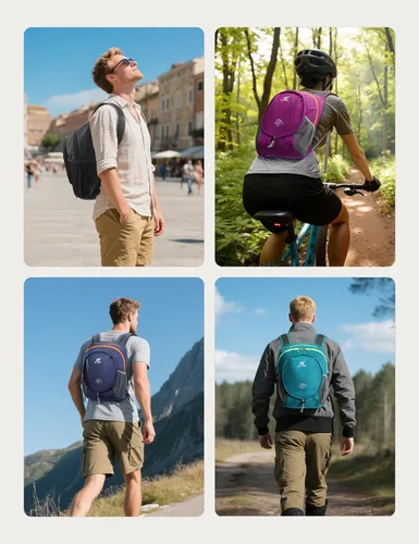 Vista 6 de SKYSPER Mochila de senderismo pequeña y ligera de 15L para mujeres y hombres, mochila de viaje plegable, mochila de campamento plegable, mini bolsa