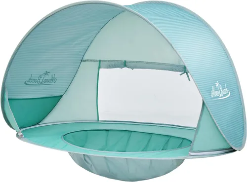 Vista 15 de Monobeach Tienda de campaña de playa para bebés con piscina: tienda de campaña desplegable con estrellas marrones para niños pequeños, refugio