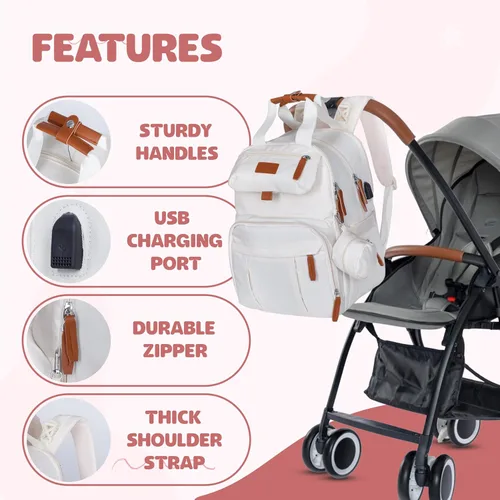 Vista 2 de Mochila de pañales expandible para bebé niño y niña, bolsa de pañales de viaje de gran capacidad de 26-32 litros con bolsillos aislados, cambiador