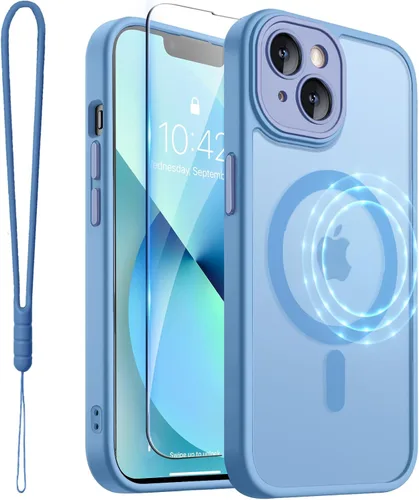 Vista 26 de ROYBENS Funda transparente mate para iPhone 12 Pro-Max compatible con Magsafe, protección completa de lente de cámara, protector de pantalla, correa
