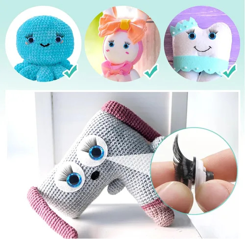 Vista 5 de TOAOB - 4 juegos de ojos de seguridad de 0.63 pulgadas con purpurina y arandelas y pestañas para Amigurumis de plástico azul para manualidades, ojos
