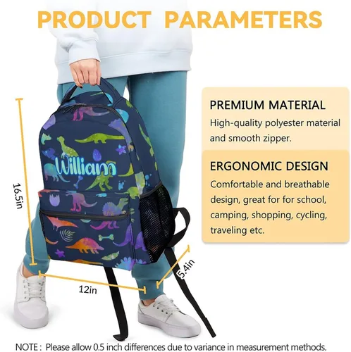 Vista 7 de Mochila escolar para niños y niñas, mochila de dinosaurio de 16 pulgadas para niños y estudiantes, mochilas escolares de gran capacidad para niños