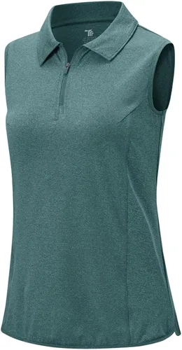 Vista 5 de YSENTO Camisas de golf sin mangas para mujer, ropa con cuello de 14 con cremallera de secado rápido, camisas polo de tenis