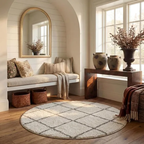 Vista 100 de SAFAVIEH Hudson Shag Collection - Alfombra decorativa de 2 x 3 pies, color beige y marfil, diseño moderno de enrejado, no desprende pelusa