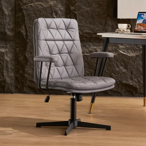 Vista 9 de Silla de escritorio sin ruedas, silla giratoria de oficina en casa con patas cruzadas Sillón de acento sólido blanco crema