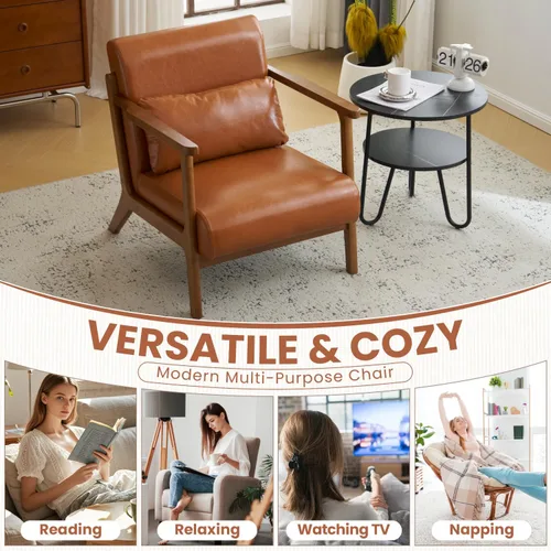 Vista 7 de MOJAY Silla Decorativa Moderna con Otomana, Silla de Brazos Tapizada en Cuero Sintético PU para Sala de Estar, Dormitorio, Balcón, Recepción