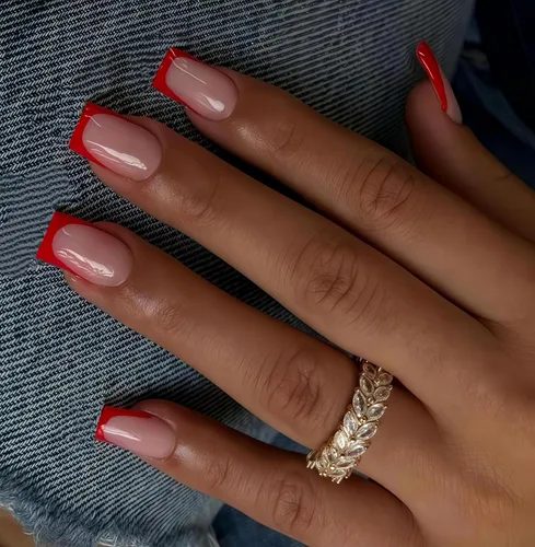 Vista 33 de Uñas postizas a presión con punta francesa negra, uñas cortas de almendra, uñas con pegamento para mujer, uñas acrílicas francesas de gel, uñas