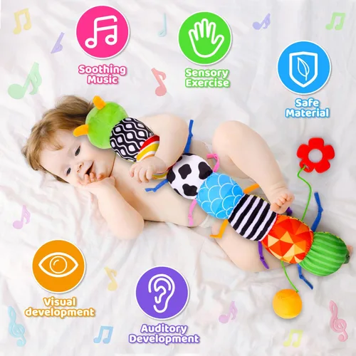 Vista 8 de Juguetes para bebés de 0-6 y 6-12 meses, juguetes de peluche para bebés para tiempo de acostarse y desarrollar habilidades sensoriales con crujido