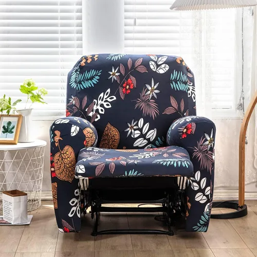 Vista 5 de Juego de 4 fundas para sillón reclinable de alta elasticidad, funda suave para sofá de 1 asiento, funda estampada para silla reclinable con bolsillo