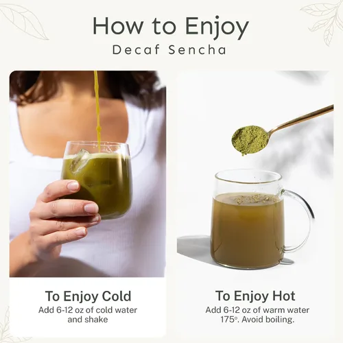 Vista 4 de Yu Tea Decaf Organic Sencha Green Tea Powder, 100 porciones, rico en antioxidantes, EGCG y L-teanina, hoja japonesa pura de la primera cosecha, sin