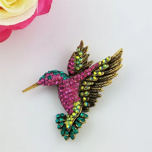 Vista 2 de SELOVO Broche de cristal austriaco multicolor con diseño de colibrí