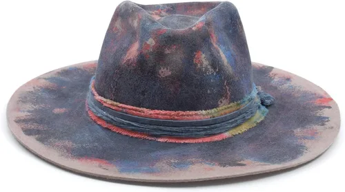 Vista 2 de RUEDIGER Sombreros Fedora de ala ancha para hombres y mujeres, 100% lana fieltro Panamá Rancher sombrero con logotipo de rayo desgastadoquemado