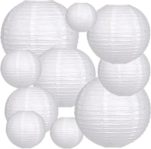 Vista 12 de Linterna de papel plegable reutilizable, estilo chino/japonés, cubierta decorativa para lámpara colgante (azul, 10 unidades de tamaños surtidos)