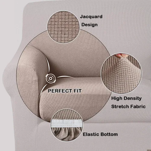 Vista 5 de Turquoize Paquete de 2 fundas elásticas para silla, 4 piezas, fundas elásticas para sofá, fundas de cojín de asiento individuales, color arena