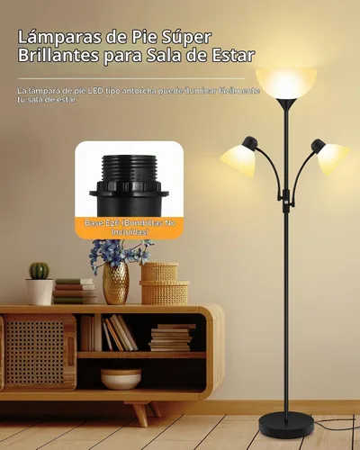 Vista 2 de Lámpara de pie negra, lámpara de pie, lámparas de pie de 71 pulgadas de alto para sala de estar, interruptor de 3 vías, pantalla de lámpara