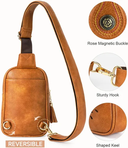 Vista 4 de APHISON Small Sling Bag Fanny Packs Phone Purse Crossbody Bags for Women Chest Bag Vegan Leather