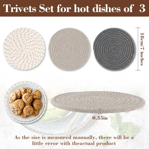 Vista 2 de MAQIHAN 3 salvamanteles tejidos para platos calientes, almohadillas para ollas calientes para mesa, juego de salvamanteles grandes, juego