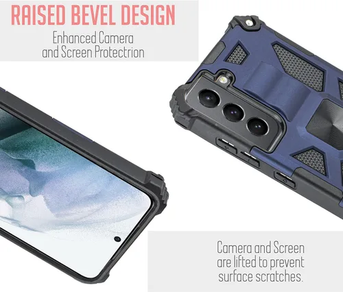 Vista 5 de diseñado para Samsung Galaxy S21 FE teléfono magnético Kickstand caso con vidrio templado resistente de doble capa a prueba de golpes cubierta
