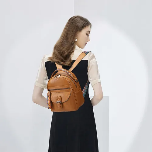 Vista 6 de KL928 Mochila pequeña para mujer, mochila de hombro a la moda, marrón (YELLOWISH BROWN), Mochilas Daypack