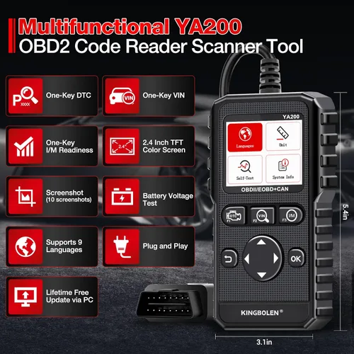 Vista 4 de KINGBOLEN YA200 - Escáner OBD2, Lector de Código OBD2 para Auto, Luz de Comprobación del Motor, Escáner de Auto OBDII con Funciones Completas