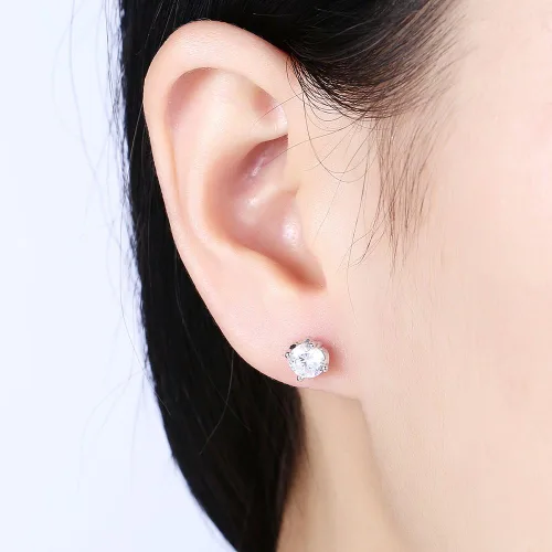 Vista 9 de TTVOVO Aretes de plata de ley 925 con circonita cúbica brillante de corte princesa, aretes de diamante de circonita cúbica para mujeres y hombres