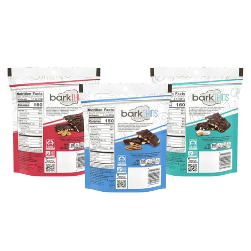Vista 2 de barkTHINS Sal marina de almendras, sal marina de pretzel, chocolate negro de coco y almendras, chocolate negro, comercio justo y sin OMG, bolsas