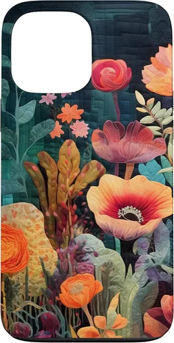 Vista 24 de iPhone 16 Flores coloridas en funda de edredón óptica, flores