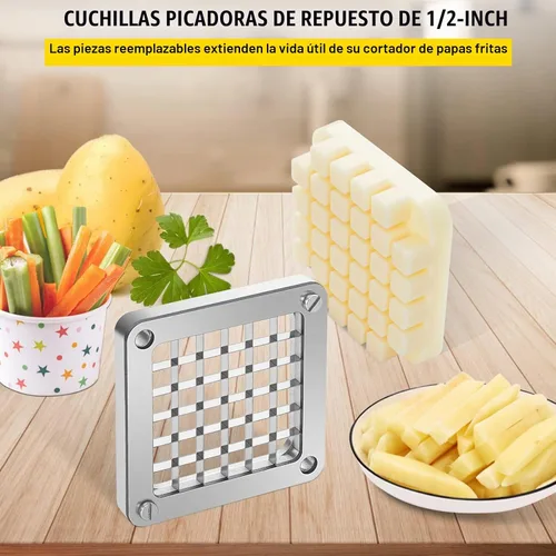 Vista 3 de VEVOR Cuchilla de reemplazo para picadora, 1/2 pulgada, conjunto de 3 cuchillas para freír papas con 6 cuchillos extra, piezas de picadora de acero