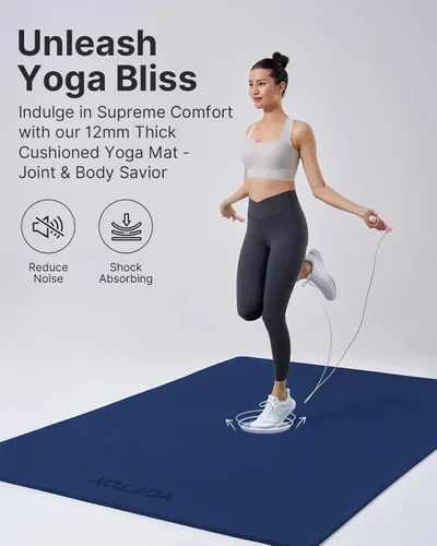 Vista 7 de YOTTOY Tapete de yoga grande (75 x 52 x 1/2 pulgadas), tapete de ejercicio TPE extra ancho, tapete de entrenamiento antideslizante para pilates