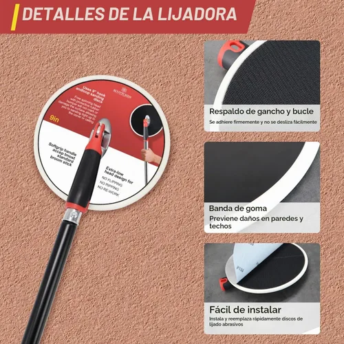 Vista 5 de SCOTTCHEN Lijadora de Poste para Paneles de Yeso, Lijadora Radial de 9 Pulgadas con Poste Redondo de Extensión de 47 Pulgadas para Pared Seca