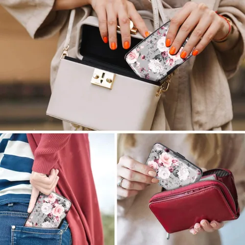 Vista 7 de Coco Rossi Mini tarjetero para mujeres u hombres, bloqueo RFID, funda rígida para tarjetas de identificación, cartera de viaje