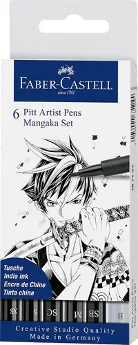 Vista 6 de Faber-Castell F167116 Pitt Artist Pen Cartera de 6 con puntas surtidas, color negro