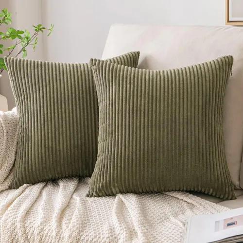 Vista 15 de EMEMA Fundas de Cojines Decorativos de Pana Suave a Rayas Cuadradas, Fundas de Almohadas de Primavera para Sofá, Dormitorio, Silla, Automóvil 16 x