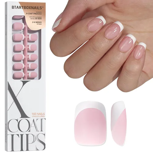 Vista 46 de BTArtboxnails XCOATTIPS White French Tip Press On Nails, XXS Squoval, Pink Lamp-Curable, 4-Week Wear, Natural Nail Look, Salon Quality Value at