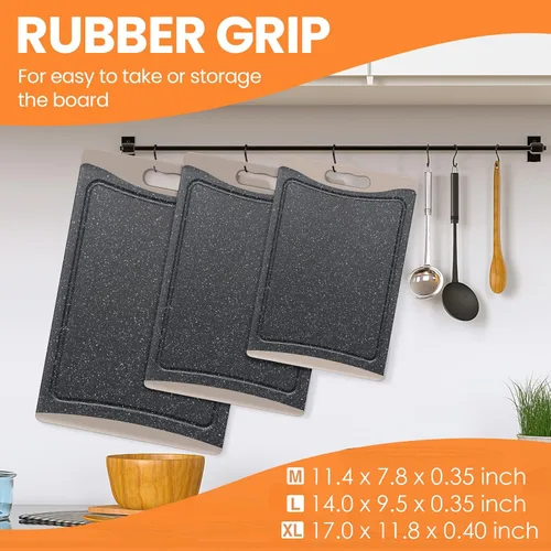 Vista 4 de Tablas de cortar extra grandes, tablas de cortar de plástico para cocina (juego de 3) tabla de cortar para lavavajillas con ranuras para jugos, asas
