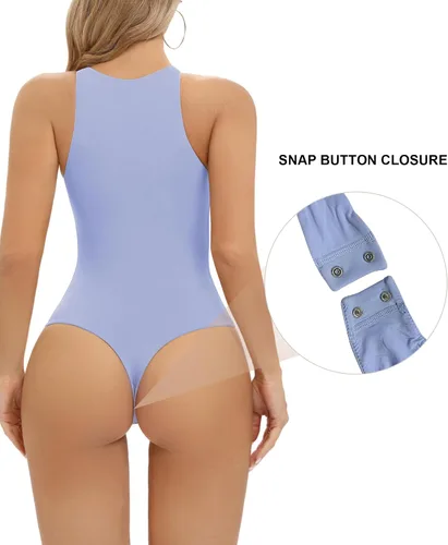 Vista 4 de SHAPERX Body tipo body Hugging para mujer, suave cuello redondo, traje de tanga