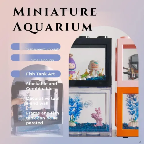 Vista 5 de Pequeño tanque de peces Betta, mini tanque apilable de pecera, kit de tanque de acuario rectangular de 3/5 galones con decoración de grava