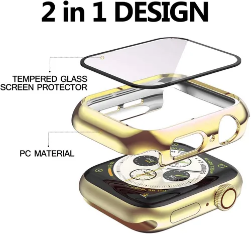 Vista 2 de Paquete de 2 fundas rígidas para Apple Watch Series 6 5 4 /SE 2/SE 3 Dorado + oro