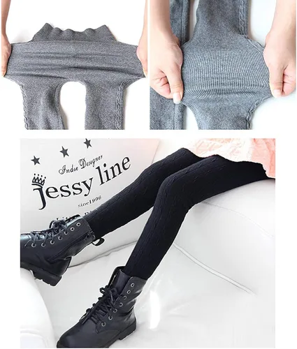 Vista 3 de LUOUSE Leggings elásticos de terciopelo con forro polar para niñas pequeñas, pantalones de punto trenzado gruesos y ajustados para niños pequeños