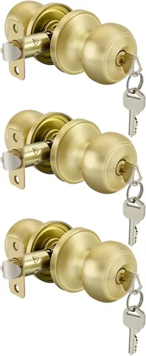 Vista 64 de Goldenwarm Pomos de puerta de paso de bronce champán, 1 paquete de pomos para puerta de armario interior, juego de perillas de puerta de paso