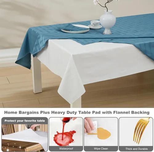 Vista 4 de Home Bargains Plus Protector de mesa acolchado resistente con reverso de franela, cortado para ajustar, resistente al calor, se limpia con un paño