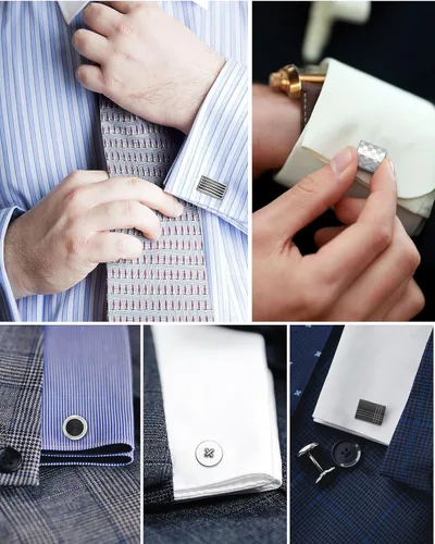 Vista 10 de Lictin Men's Cufflinks Cuff Links for Men, Stainless Steel Tuxedo Shirt Cuff Links Set