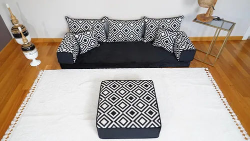 Vista 4 de arabicsofa Sofá de piso turco hecho a mano con almohadas de respaldo, cojines de piso árabes Diwan para sala de estar Negro