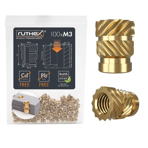 Vista 18 de Ruthex 1/4" Insertos Roscados Cortos - 20 Piezas RX-1/4“-20x6.4 Inserto de Ajuste Térmico de Latón para Partes de Plástico - Pulgadas Tuercas