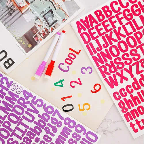 Vista 4 de 18 hojas de calcomanías de números del alfabeto, 6 números de color y letras, calcomanías de vinilo autoadhesivas con números de letra, calcomanías