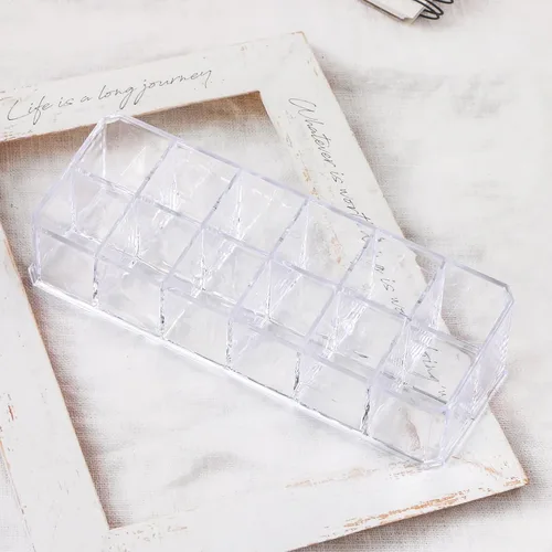 Vista 5 de Estuche organizador de lápiz labial acrílico de 12 ranuras, organizador transparente de maquillaje cosmético, soporte para almacenamiento