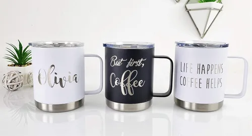 Vista 8 de Taza de café aislada personalizada con tapa, 12 onzas, personalizable con nombre o texto, taza de viaje personalizada